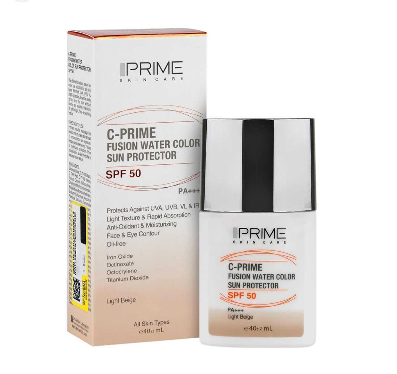 فلوئید ضدآفتاب رنگی فیوژن واتر پرایم حاوی ویتامین سی SPF 50 بژ روشن 40ml